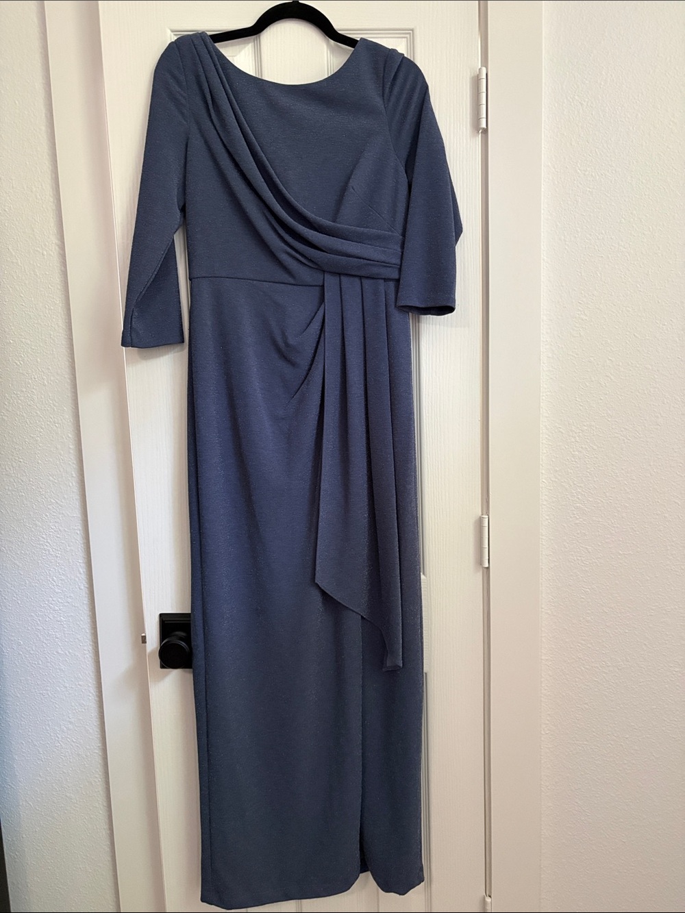 Adrianna Papell | Dresses | Adrianna Papell Slate Blue Draped Maxi Dress